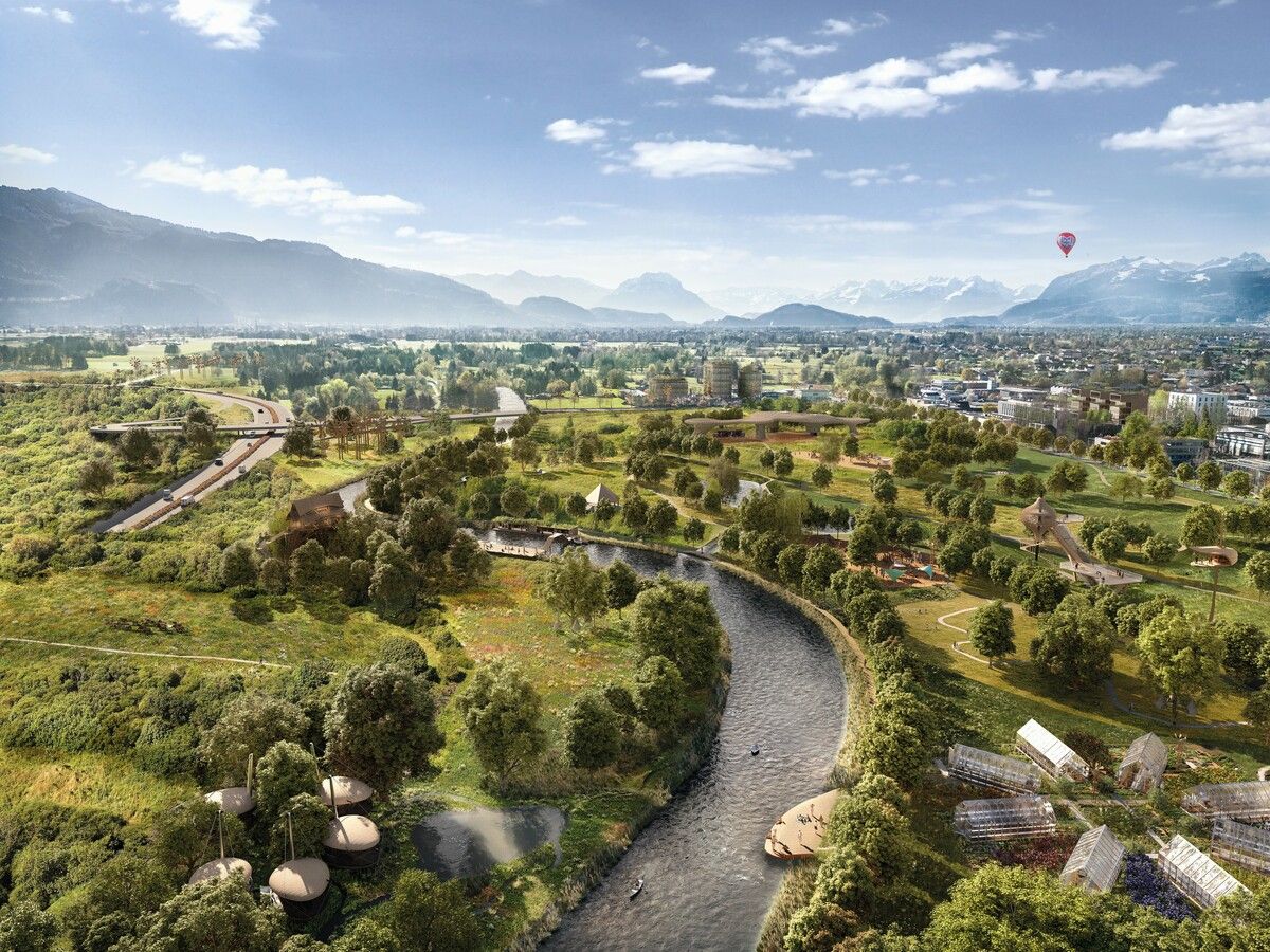 Die Vision: Ein Central Park im Ried zwischen Lauterach, Lustenau und Dornbirn. ⇒IV/Rendering