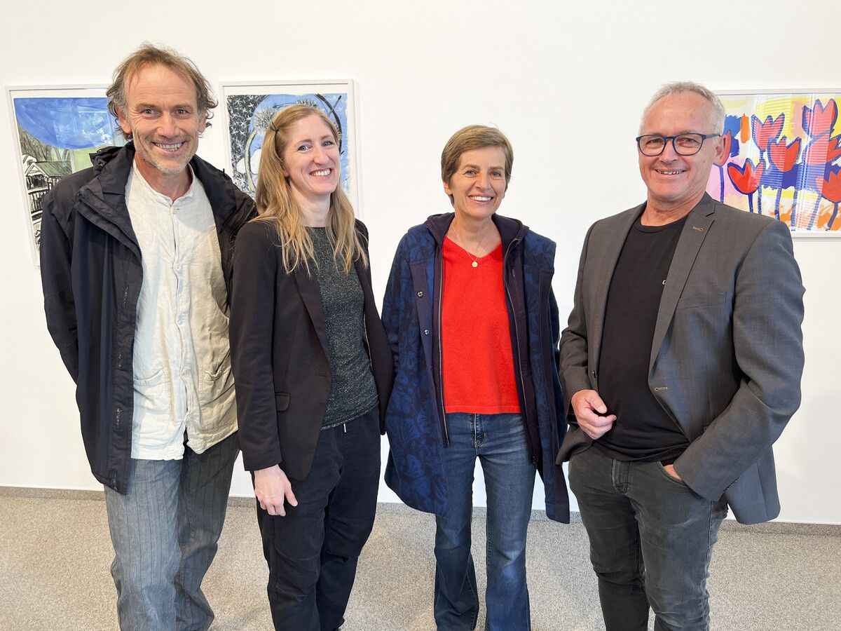 Ferdinand Ruef, Veronika Schubert, Cäcilia Falk und Kurator Georg Vith luden in die „Welten des Narrativen“.⇒ Franc