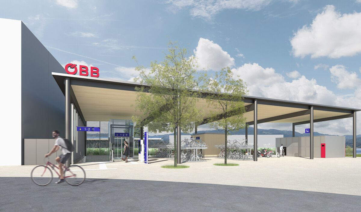 So soll die neue Haltestelle in Wolfurt nach der Fertigstellung 2026 aussehen. Kommende Woche beginnen die Hauptbauarbeiten. ⇒ÖBB
