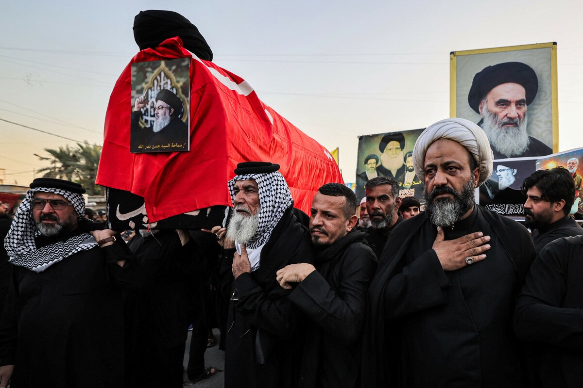Trauermarsch für den getöteten Hisbollah-Chef Hassan Nasrallah. Die Schiitenmiliz betont die Kampfbereitschaft. ⇒AFP