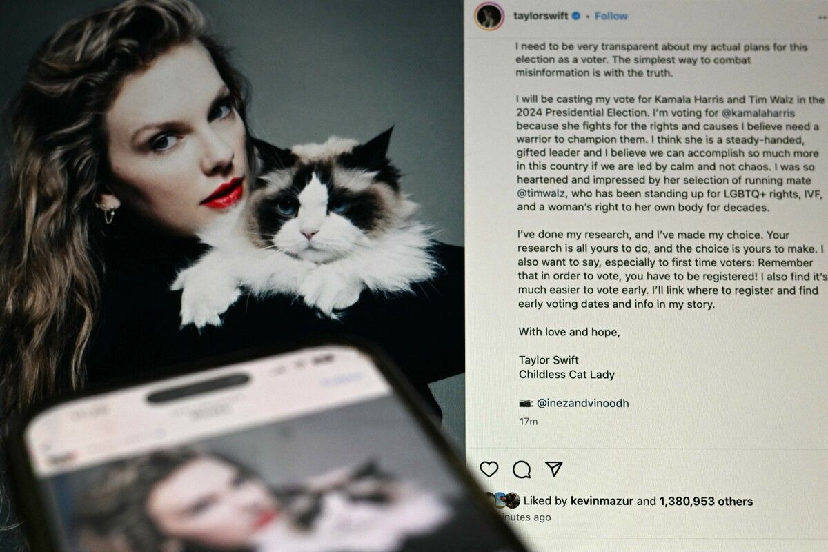 Zu ihrem Aufruf postete Swift ein Foto, das sie mit einer Katze zeigt. ⇒AfP