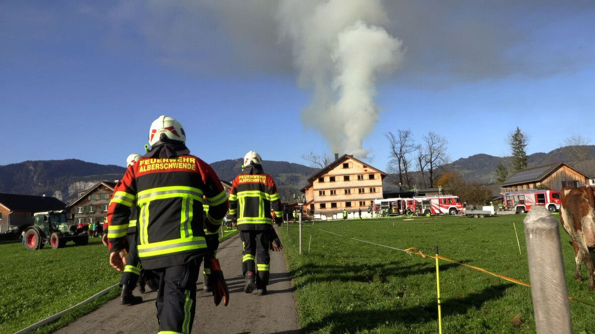 Die Feuerwehren aus Andelsbuch und Umgebung rückten mit einem Großaufgebot aus. ⇒Vol.at