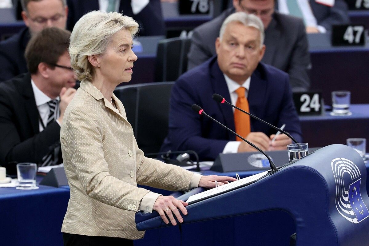 EU-Kommissionspräsidentin von der Leyen knöpfte sich Premier Orban im EU-Parlament in Straßburg vor.⇒AFP