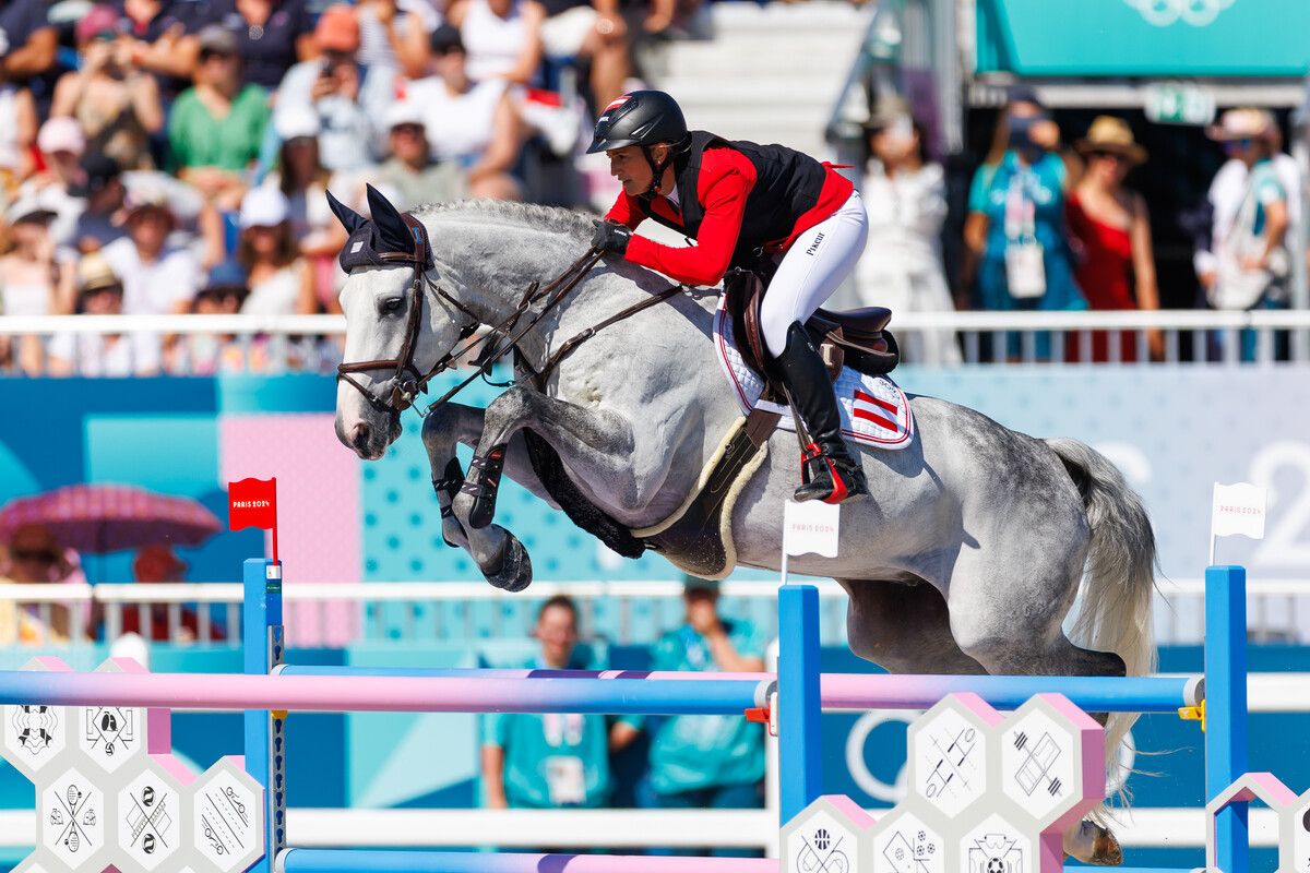 Olympiateilnehmerin Katharina Rhomberg ist mit Colestus Cambridge beim CSI3*-Heimturnier in Wr. Neustadt im Einsatz. ⇒Tomas Holcbacher