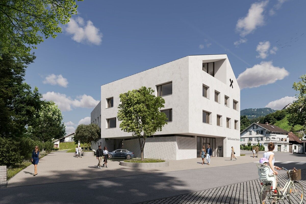 So wird das neue Raiffeisenzentrum im Herzen von Rankweil aussehen. →→⇒RAIBA Montfort