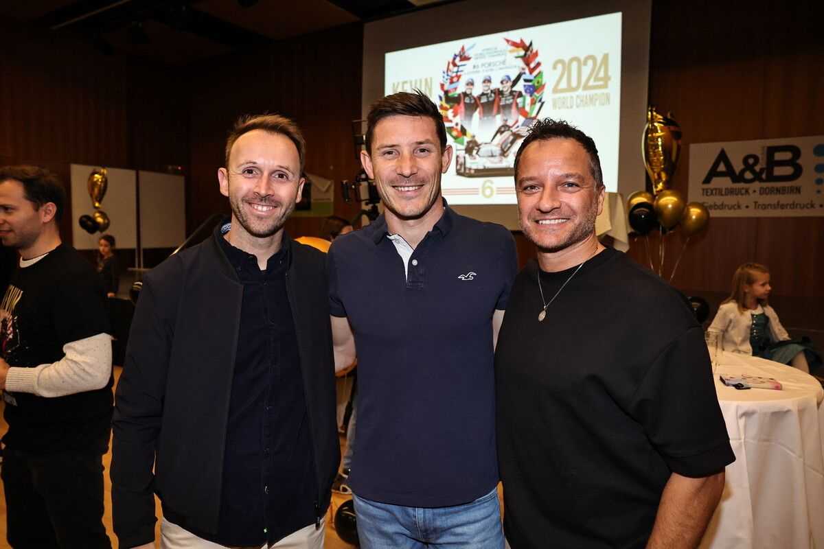 In Vorarlberg beheimatete Motorsport-Asse (v. l.): Der Wahl-Bregenzer Rene Rast, der in Höchst wohnhafte Kévin Estre und der in Lochau ansässige Timo Scheider.⇒NOGER