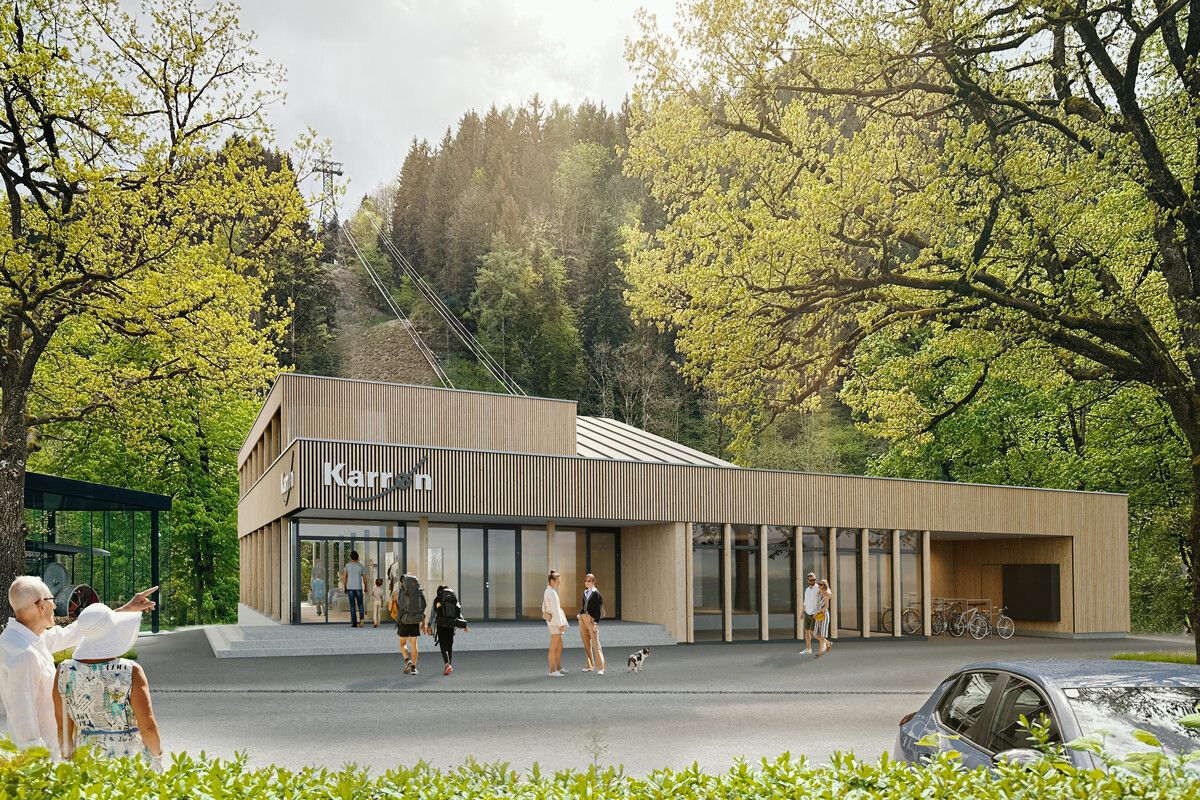 So soll die neue Talstation der Karrenseilbahn einmal aussehen. ⇒Stadt