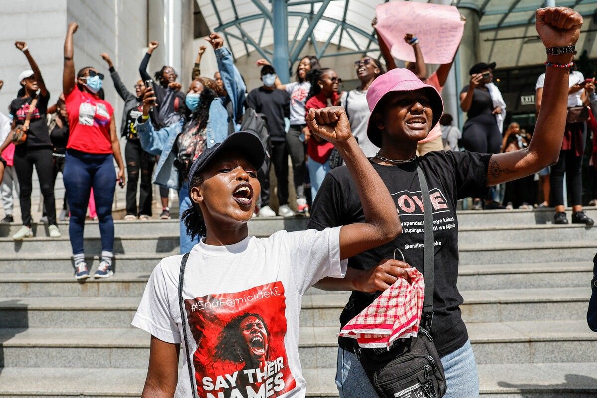 Aktivist:innen bei einem Marsch gegen Femizide und geschlechtsspezifische Gewalt in Nairobi. AFP