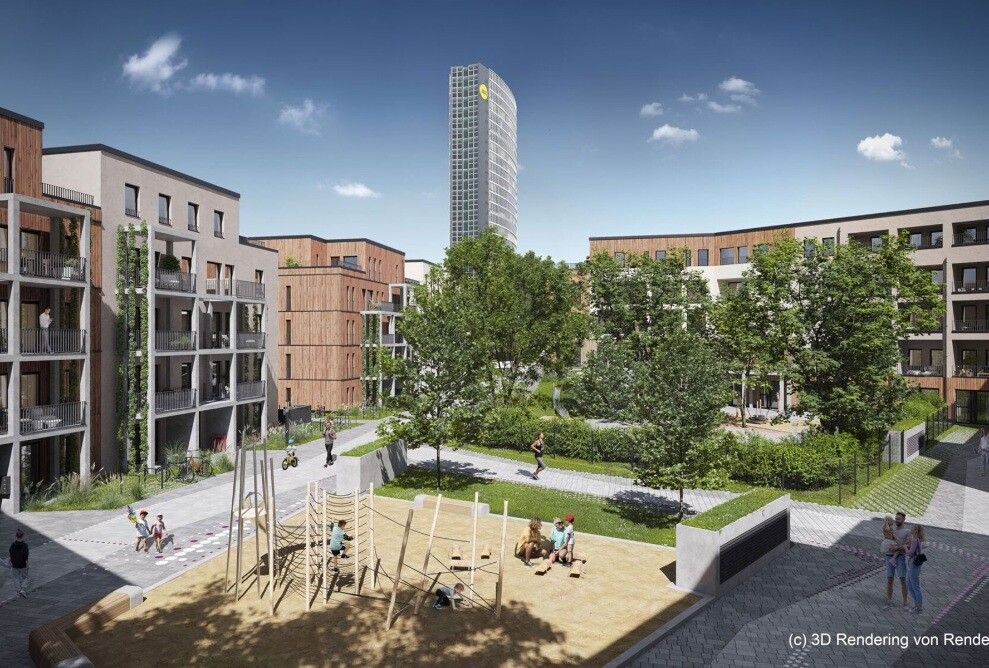 Der Vorarlberger Beitrag zum Arche-Noah-Quartier sind die Holzbauteile des Hybridbaus. ⇒Render Vision