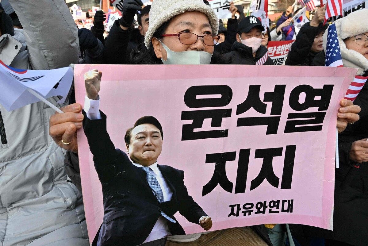 Unterstützer demonstrierten in Südkorea für den Präsidenten. ⇒AFP