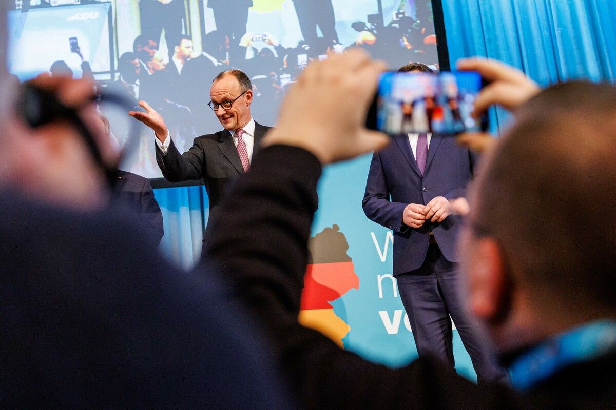 CDU/CSU mit Kanzlerkandidat Friedrich Merz liegen in den Umfragen vorn. ⇒AFP