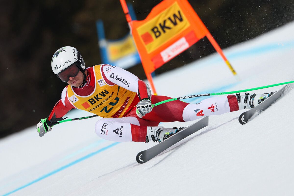 Lukas Feurstein legte beim Super-G von Crans-Montana im oberen Bereich eine super Zeit hin, war sogar schneller als Sieger Marco Odermatt.⇒gepa