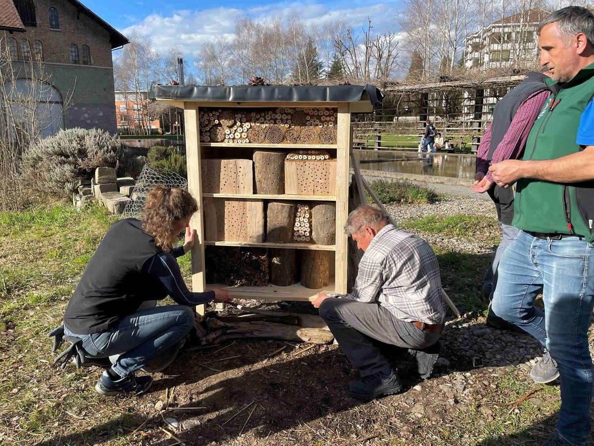 Die Organisatoren zeigten, was beim Bau eines „richtigen” Insektenhotels beachtet werden muss.