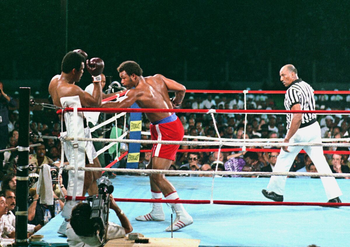 George Foreman beim „Rumble in the Jungle“ 1974 gegen Muhammad Ali.⇒AP
