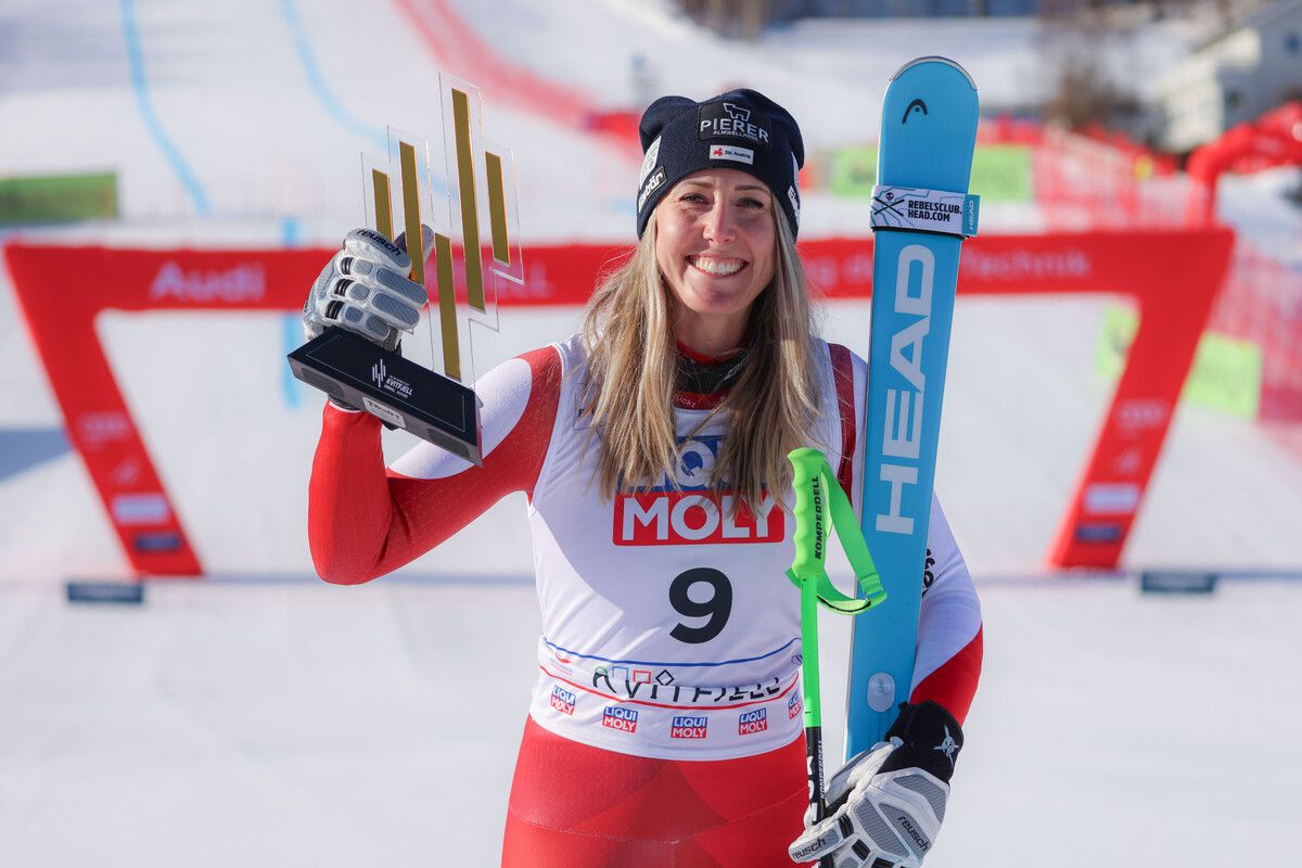 Nach der verpatzten Heim-WM in Saalbach konnte Cornelia Hütter nach ihrem Sieg in Kvitfjell wieder lachen.⇒gepa