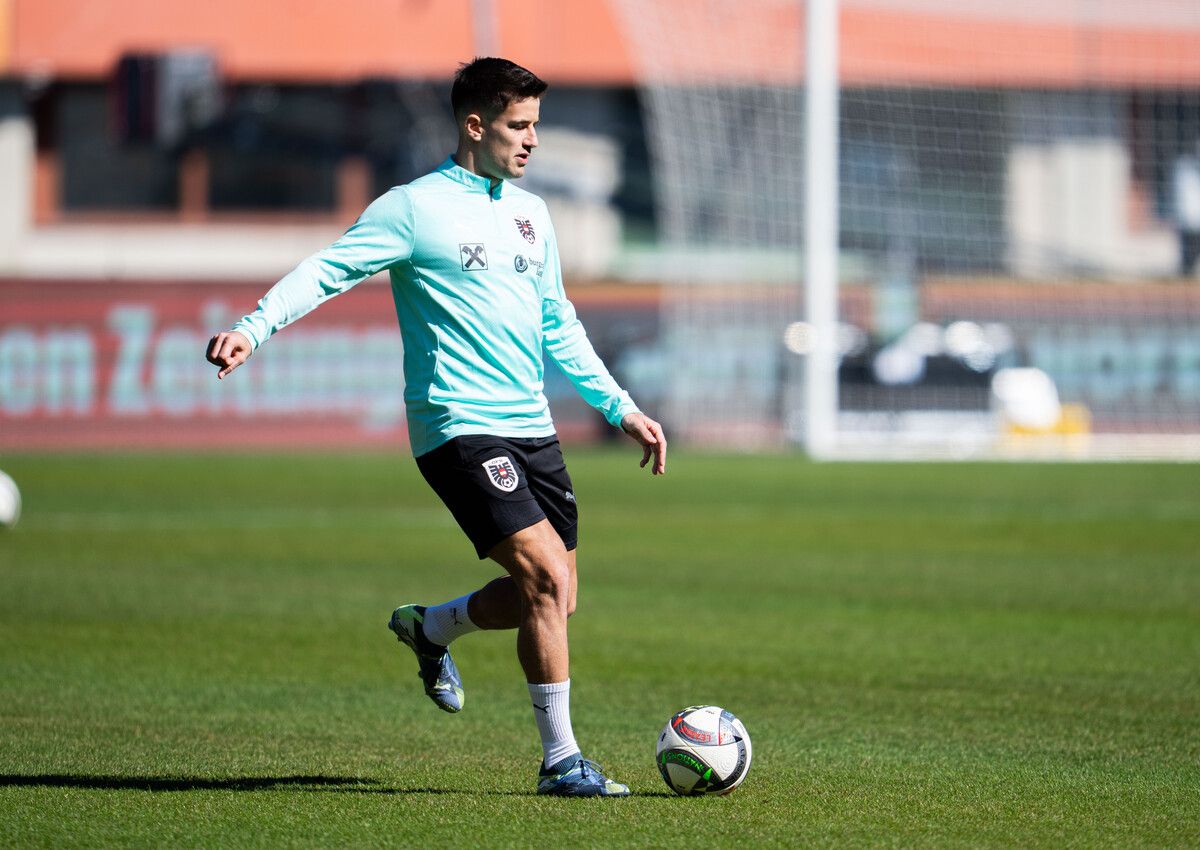 Rapid-Spieler Jonas Auer war beim Abschlusstraining des Teams dabei.⇒apa