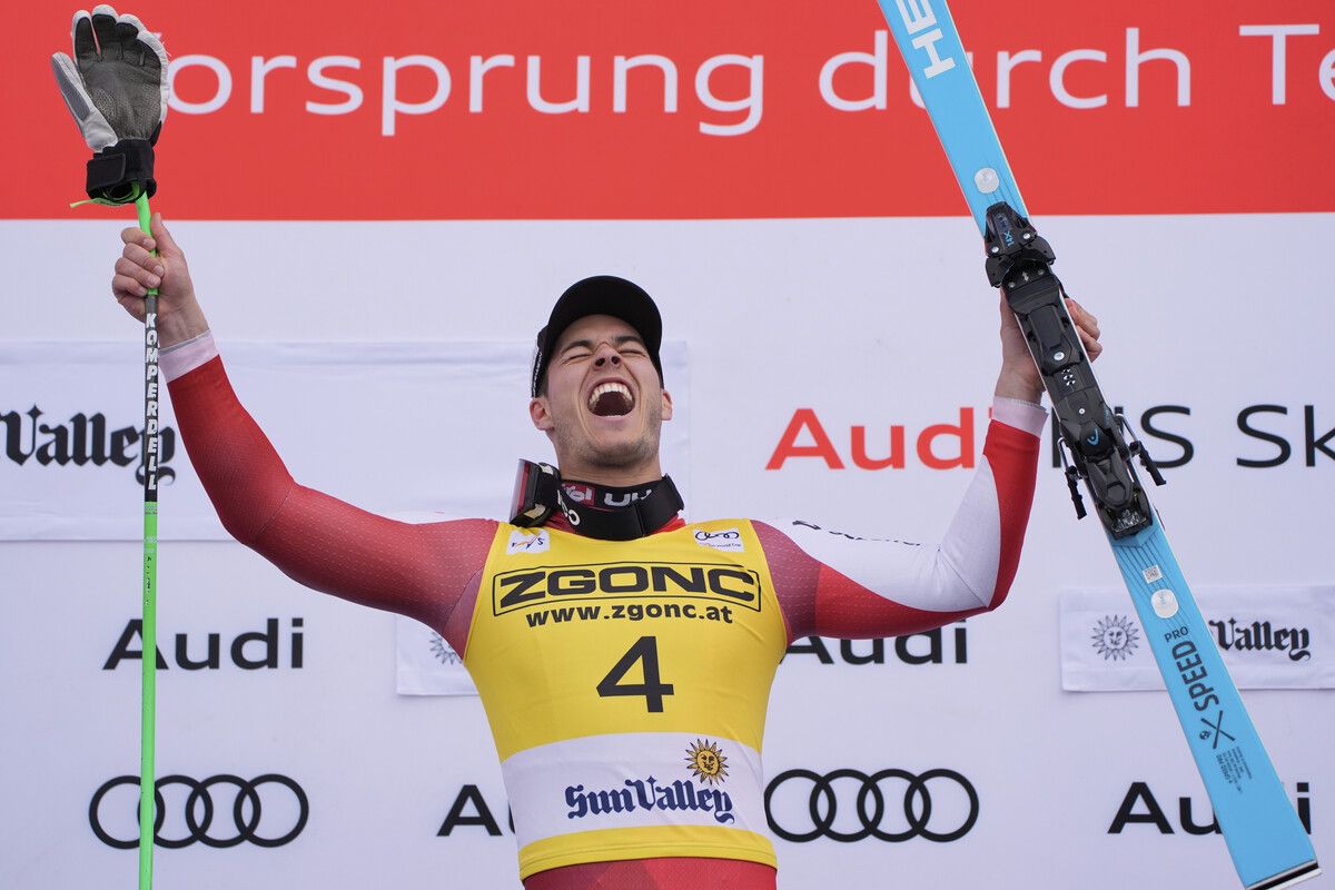 SUN VALLEY,IDAHO,USA,23.MAR.25 - ALPINE SKIING - FIS World Cup Final, Super G, men. Image shows Lukas Feurstein (AUT). Keywords: medal. Photo: GEPA pictures/ Greg M. Cooper