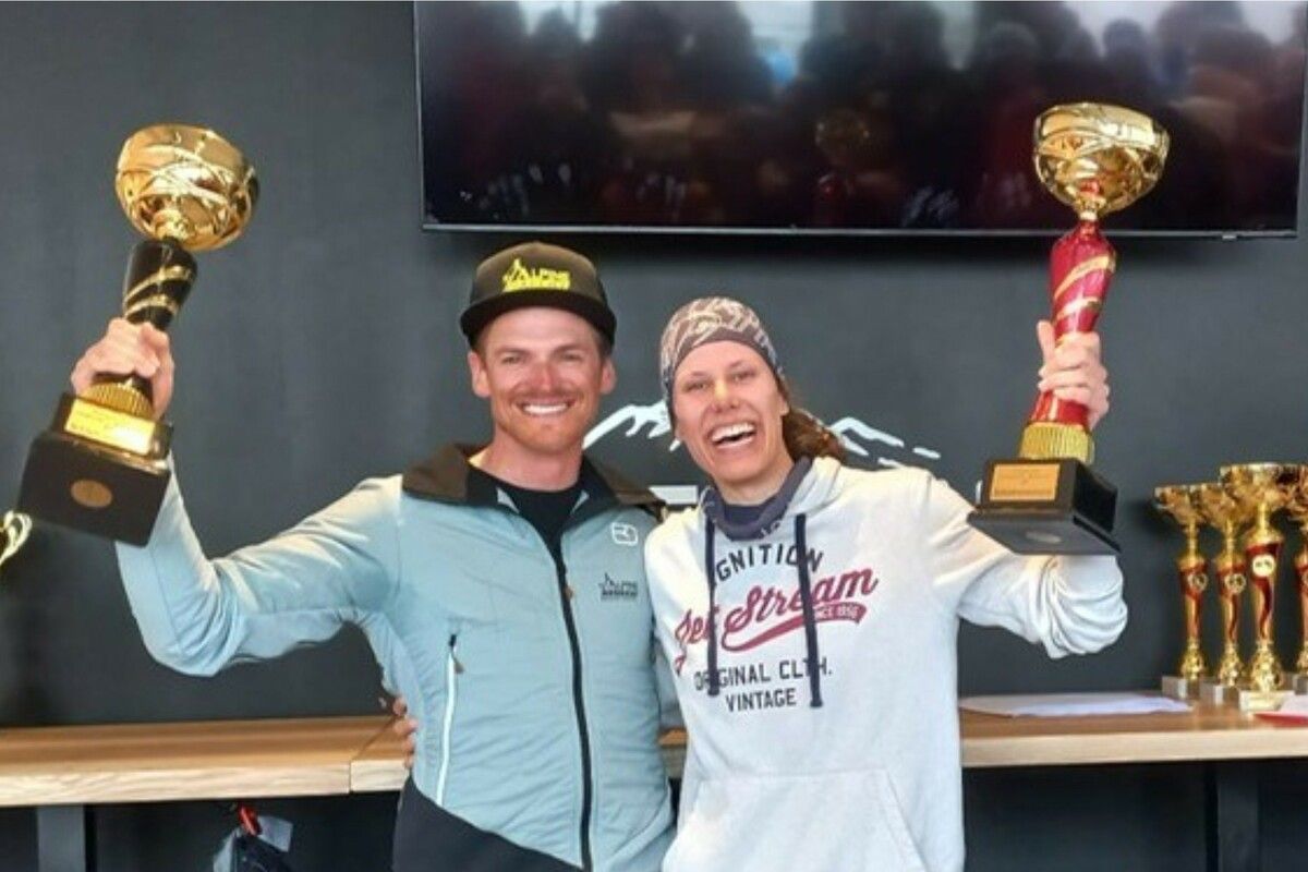 Die beiden Tagessieger: Magdalena Kappaurer und Dieter Bischof, der sowohl mit Skiern als auch auf dem Snowboard nicht zu schlagen war.