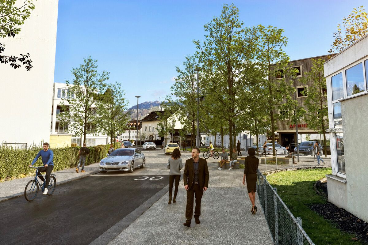 So soll die Moosmahdstraße bald aussehen: Verkehrsberuhigt und grüner.⇒Stadt Dornbirn