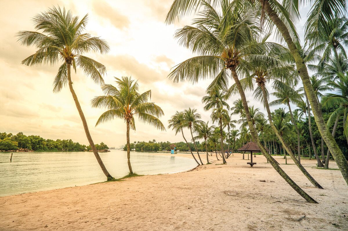 Auf Sentosa kann man trotz Luxushotels und Strandclubs andrei öffentlichen Stränden entspannen. Shutterstock