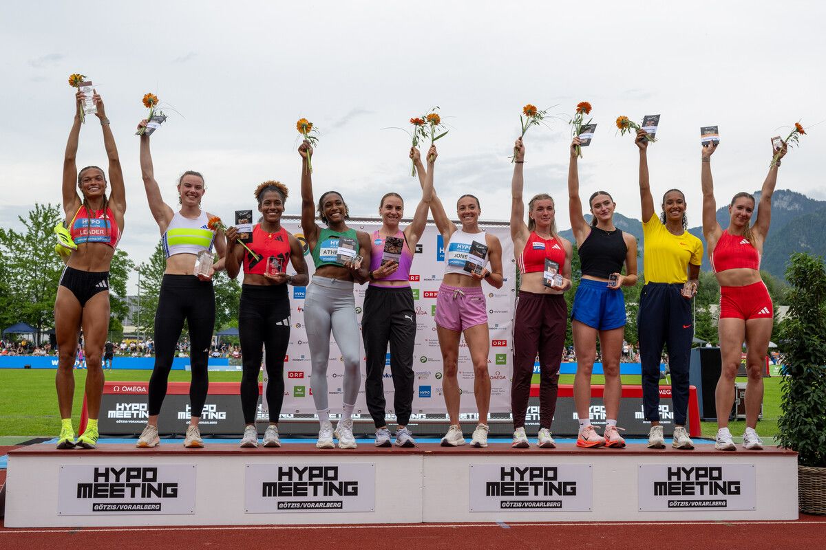 Ein historisches Bild der Top-10-Athletinnen im Siebenkampf bei der Jubiläumsauflage des Hypomeetings in Götzis.⇒GEPA
