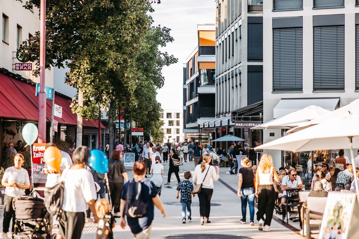 Das Garnmarkt-Quartier in der Ortsmitte von Götzis ist heute ein lebendiges Viertel.⇒FA/Sams