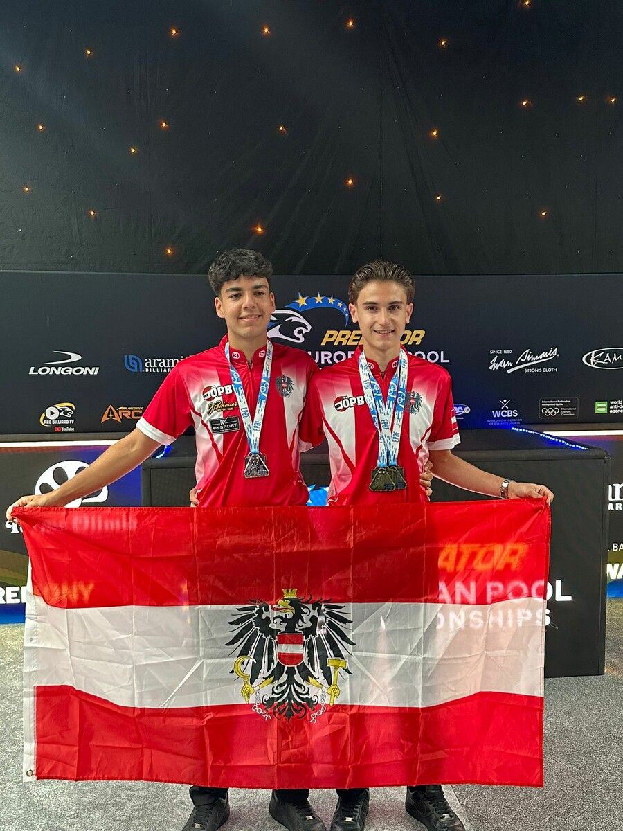 Seymen Atila (l.) und Markus Schleindler lieferten eine gelungene Talentprobe bei der Billard-U19-EM ab.⇒Privat