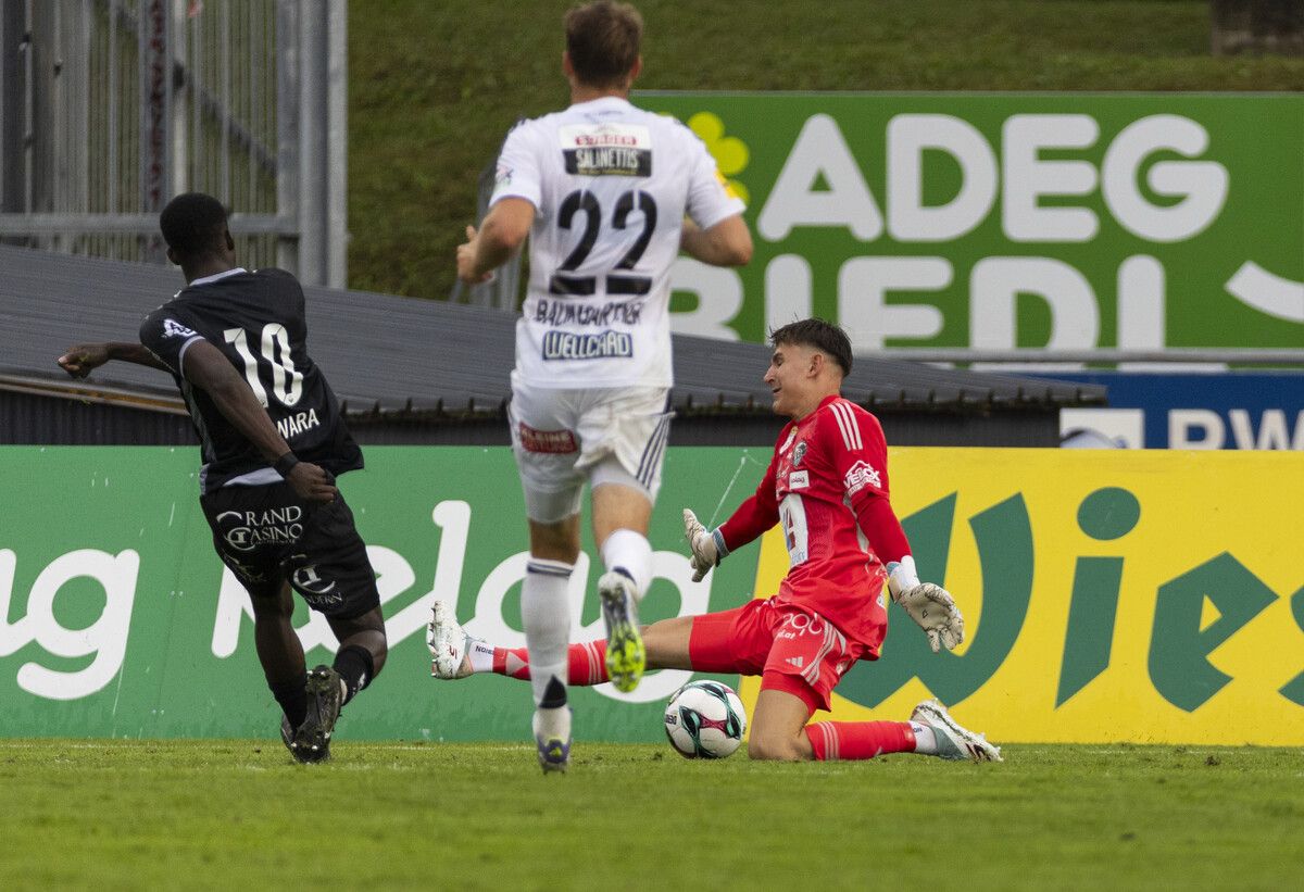 Perfekter Abschluss nach einer wunderbaren Aktion: Ousmane Diawara lässt WAC-Torhüter Nikolas Polster keine Abwehrmöglichkeit.⇒apa