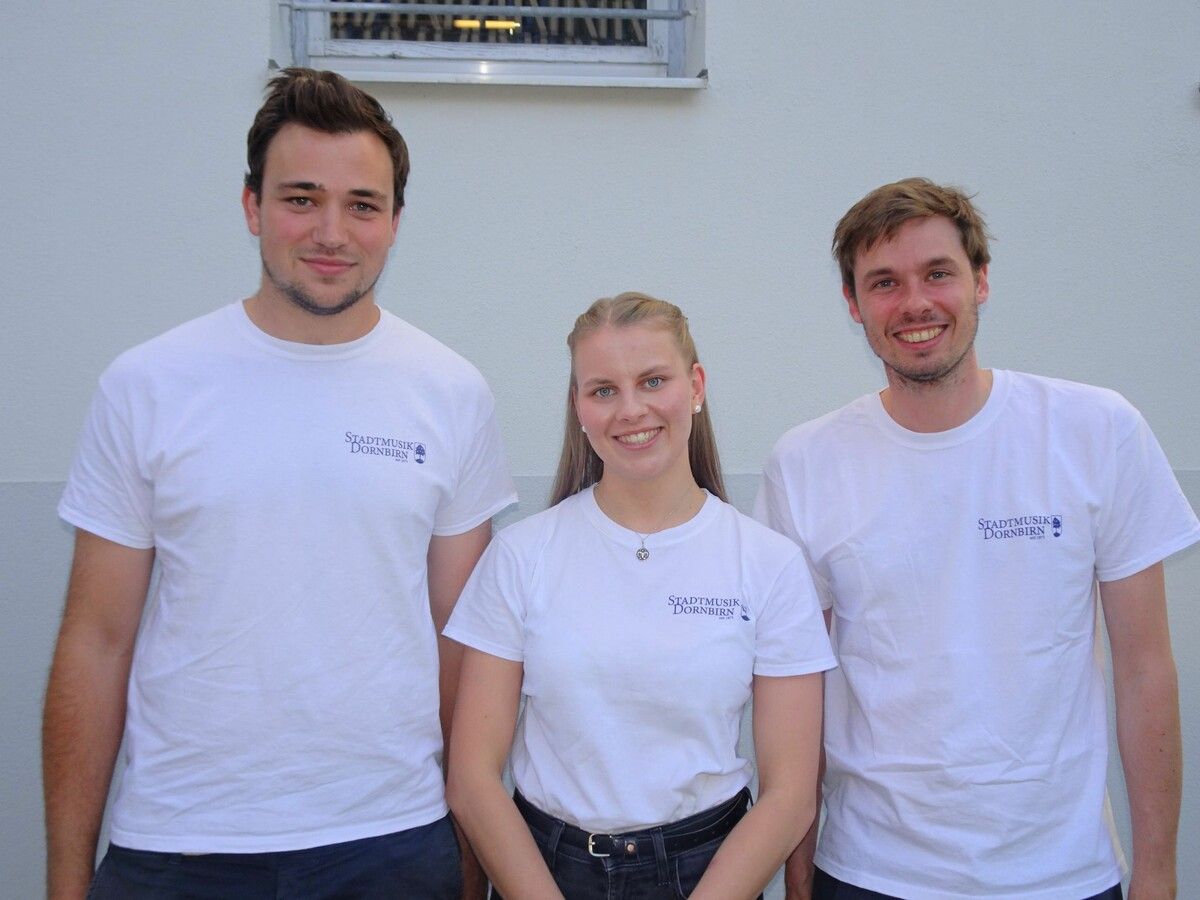 Peter Kaufmann, Ricarda Heim und Fabian Dünser organisieren das große Musikfest zum 150-Jahre-Jubiläum der Dornbirner Stadtmusik, das vom 19. bis 21. September stattfindet.⇒ Carmen Thurnher (3)