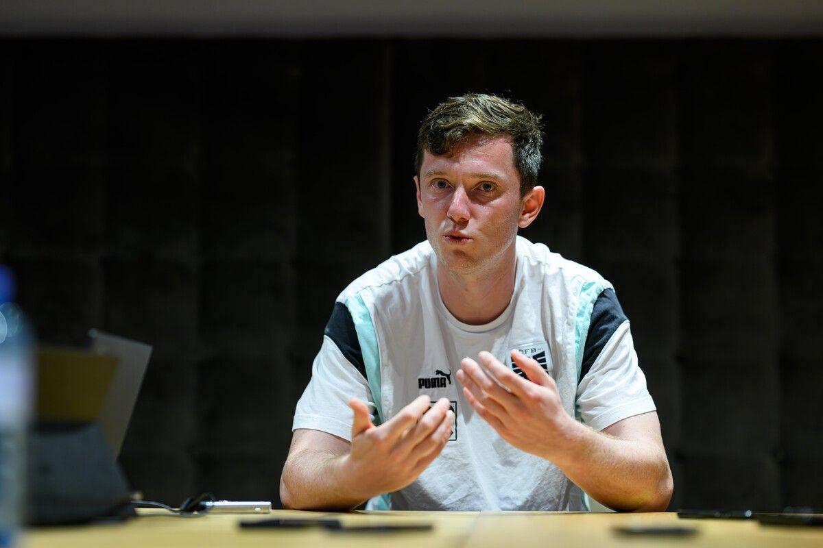 Michael Gregoritsch erklärte im Pressegespräch, dass sich Österreich keine Sorgen um die Stürmer-Zukunft des Nationalteams machen muss.⇒gepa
