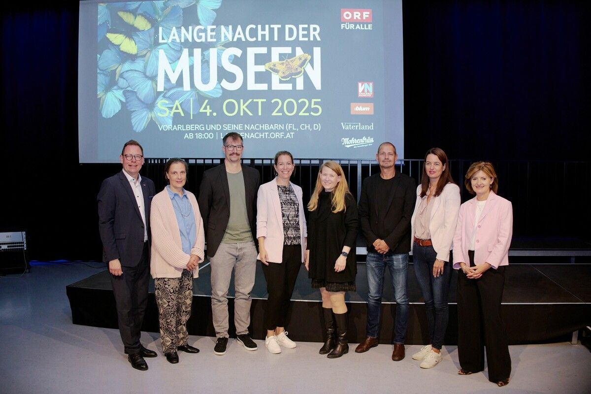 ORF-Landesdirektor Markus Klement, Christiane Meyer-Stoll (Kunstmuseum Liechtenstein), Stefan Stachniß (Stadtmuseum Bludenz), Projektleiterin Sandra Feurstein-Thaler, Frauke Kühn (Literaturhaus Vorarlberg), Stefan Jielg (Arche Noah Museum), Hanna Reiner (VN) und Jasmin Ölz, ORF-Kulturkoordinatorin.Anna Smirnova