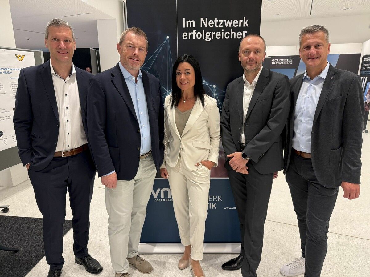 VNL-Vorstand Philipp Wessiak, Markus Schrott, Elke Böhler, Markus Knabl und Alexander Jankovsky luden zum Logistikforum.⇒ Franc