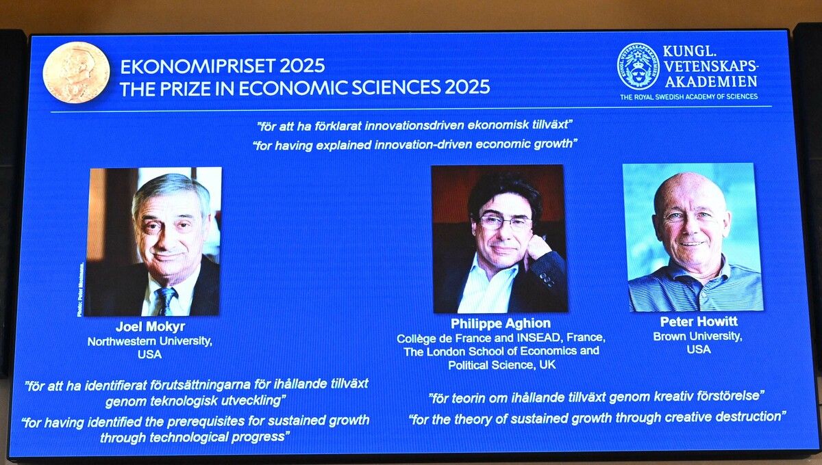 Der Wirtschaftshistoriker Joel Mokyr sowie die Wachstumsforscher Philippe Aghion und Peter Howitt erhalten heuer den Wirtschafts-Nobelpreis. ⇒afp
