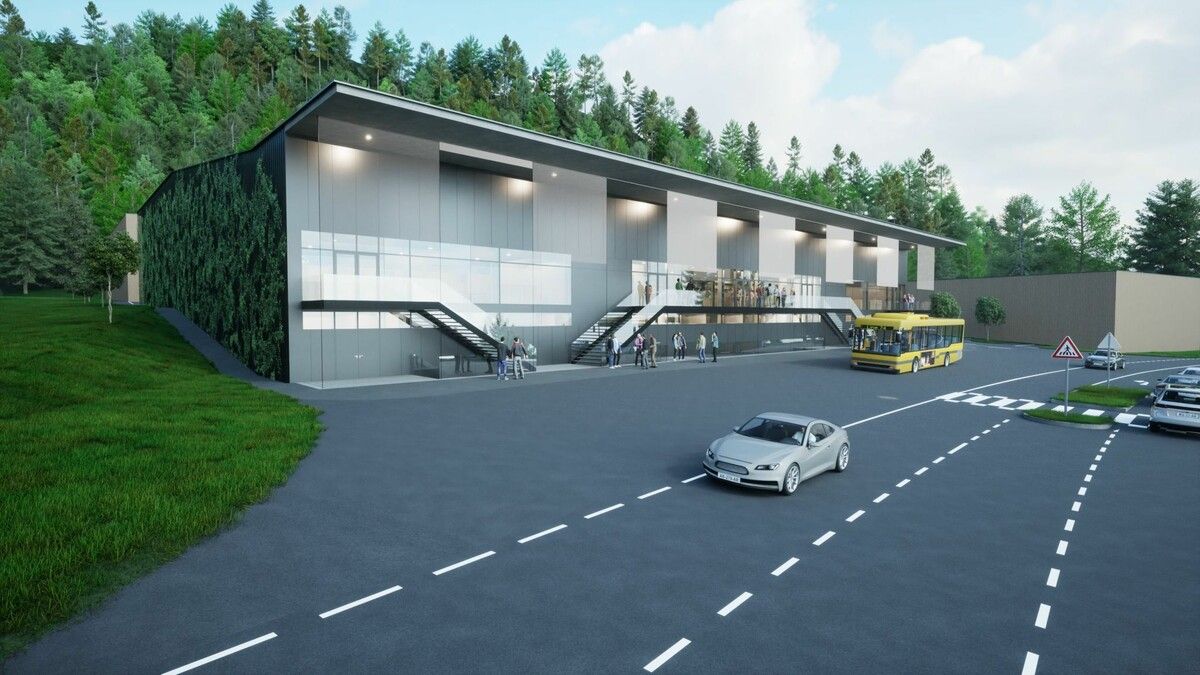 Die ursprünglich rund geplante Halle wurde aus Kostengründen mehrfach umgeplant.