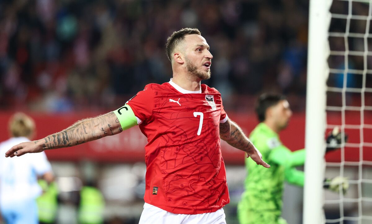 Ein Moment voller Gefühle: Marko Arnautovic voller Emotionen nach seinem vierten Treffer gegen San Marino.⇒gepa