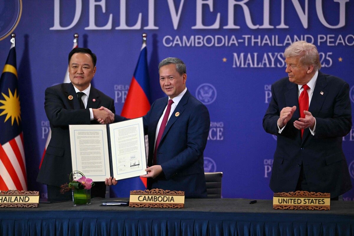 Kambodschas Premier Hun Manet und Thailands Premierminister Anutin Charnvirakul haben gestern offiziell ihren Frieden besiegelt. AFP (5)