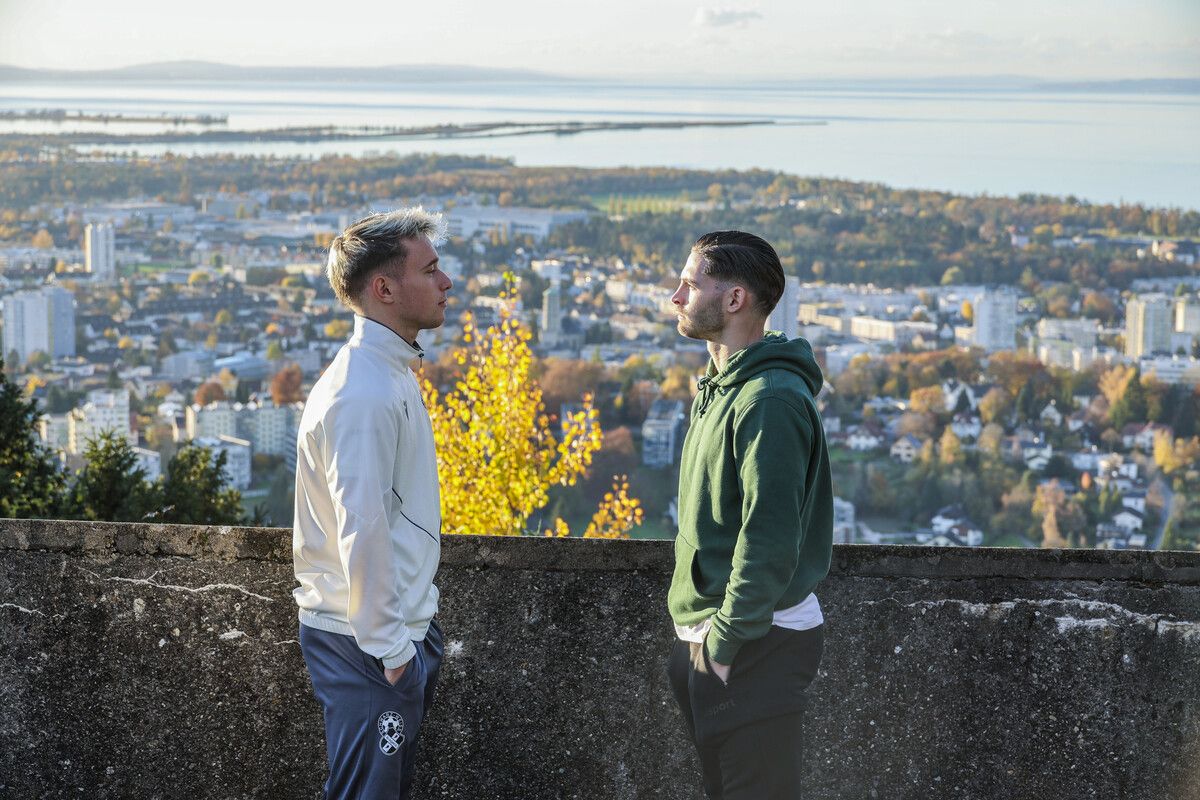 Auge in Auge stehen sich Raul Marte (SWB) und Mario Vucenovic (Austria) gegenüber. Beide spielen gegen den Ex-Verein.⇒Paulitsch