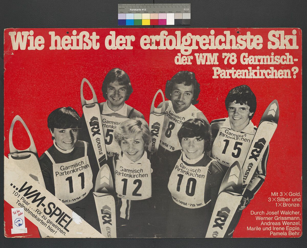 Bei den Skiweltmeisterschaften in Garmisch 1978 wurde Kästle der erfolgreichste Ski. V.l.n.r.: Josef Walcher, Werner Grissmann, Andi Wenzel, Marile und Irene Epple sowie Pamela Beer gewannen insgesamt sieben Medaillen.