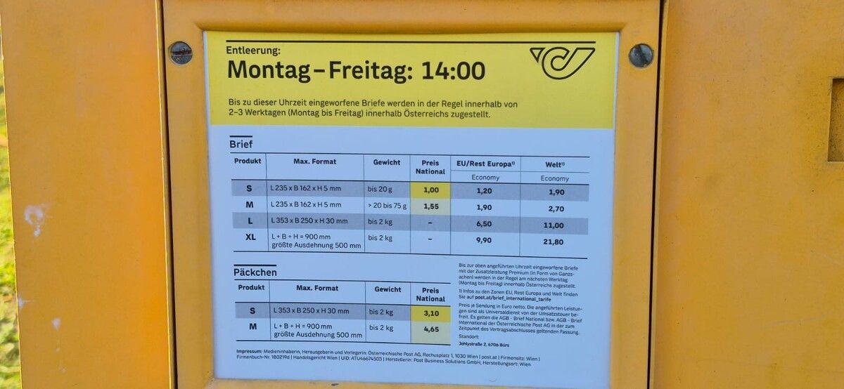 Normalerweise sollte der Briefkasten von Montag bis Freitag jeweils um 14 Uhr geleert werden.