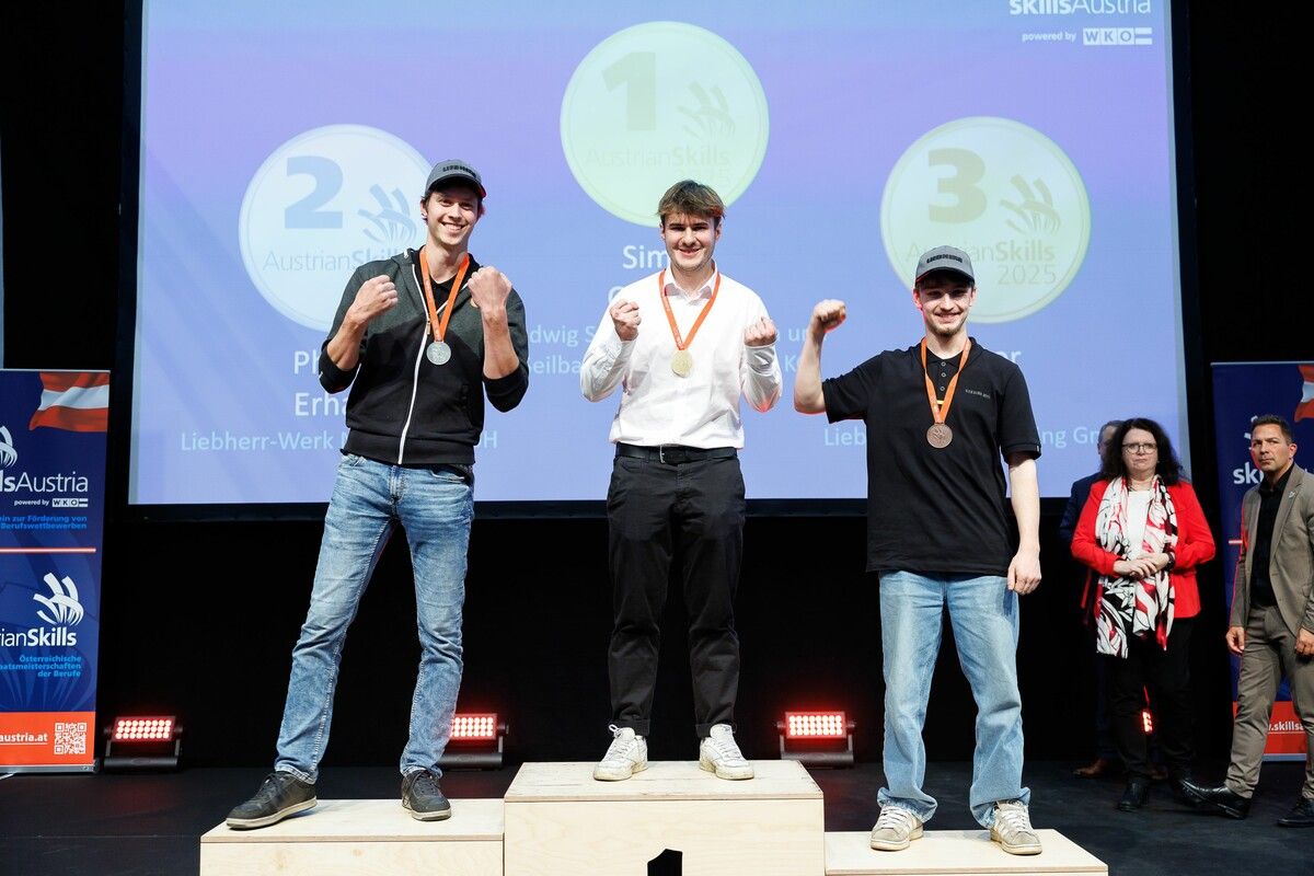 Triple-Sieg für Vorarlberg: Gold für Simon Oesterle, Steurer Seilbahnbau, Silber für Philipp Erhard und Bronze für Viktor Neier – beide Liebherr Nenzing. ⇒SA