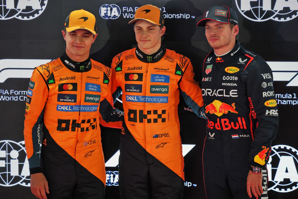 Dieses Trio fährt um den WM-Titel (v. l.): Lando Norris, Oscar Piastri und Max Verstappen.⇒gepa
