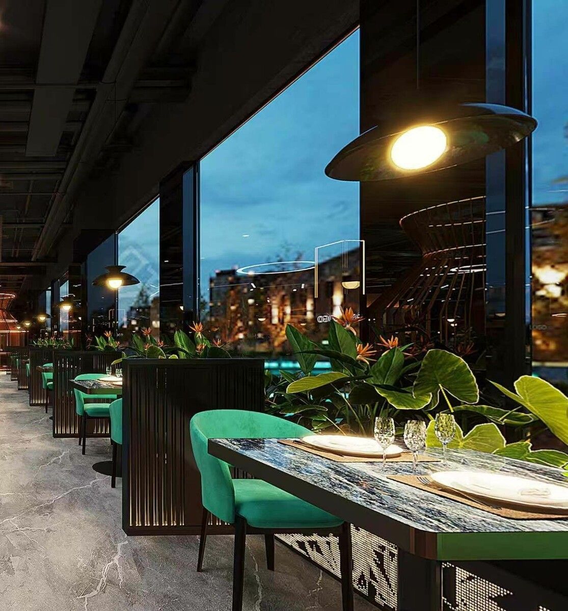 Eine Animation der Tischreihen am Fenster im neuen SOJA.⇒privat