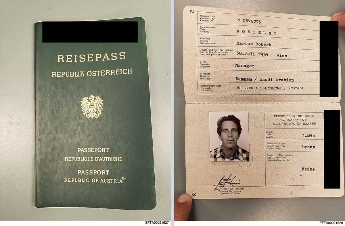 Epstein-Fall: Foto von „gefälschtem“ Reisepass aus Österreich gefunden. ⇒APA/US DEPARTMENT OF JUSTICE