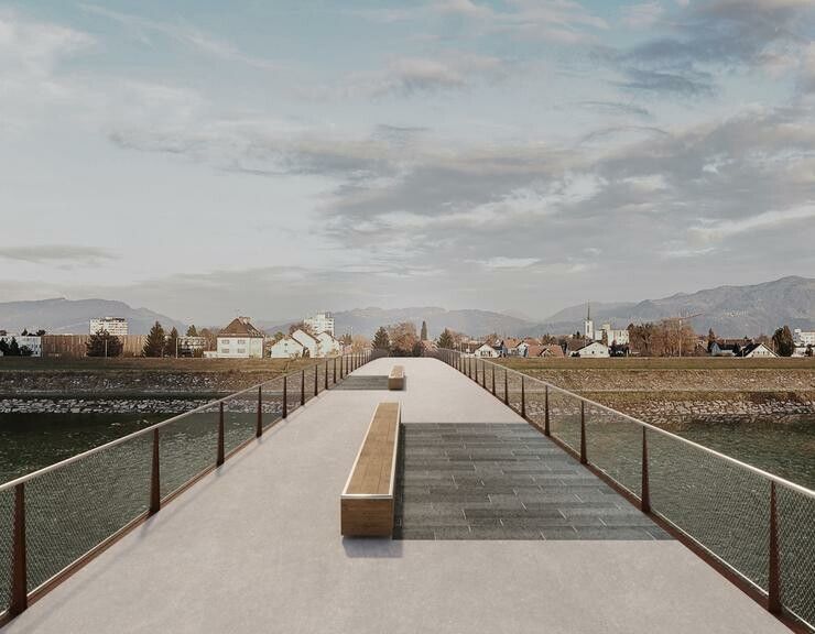 So soll die nun fix beschlossene Radbrücke vom Tessiner Architekten Giorgio Masotti aussehen. ⇒VLK/Illustration Masotti