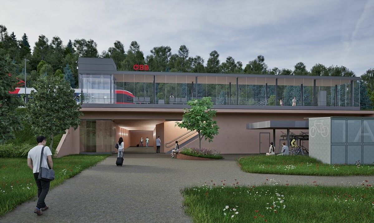 So planen die ÖBB die neue Haltestelle Tosters.⇒ÖBB/Ostertag Architects