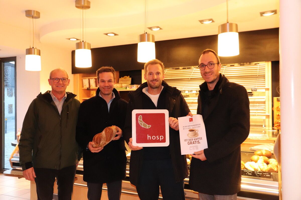 V.l.: Vzbgm. Ewald Frei Bgm. Florian Themeßl-Huber Martin Hosp und Federico Rovetta.  ⇒Gemeinde Nüziders