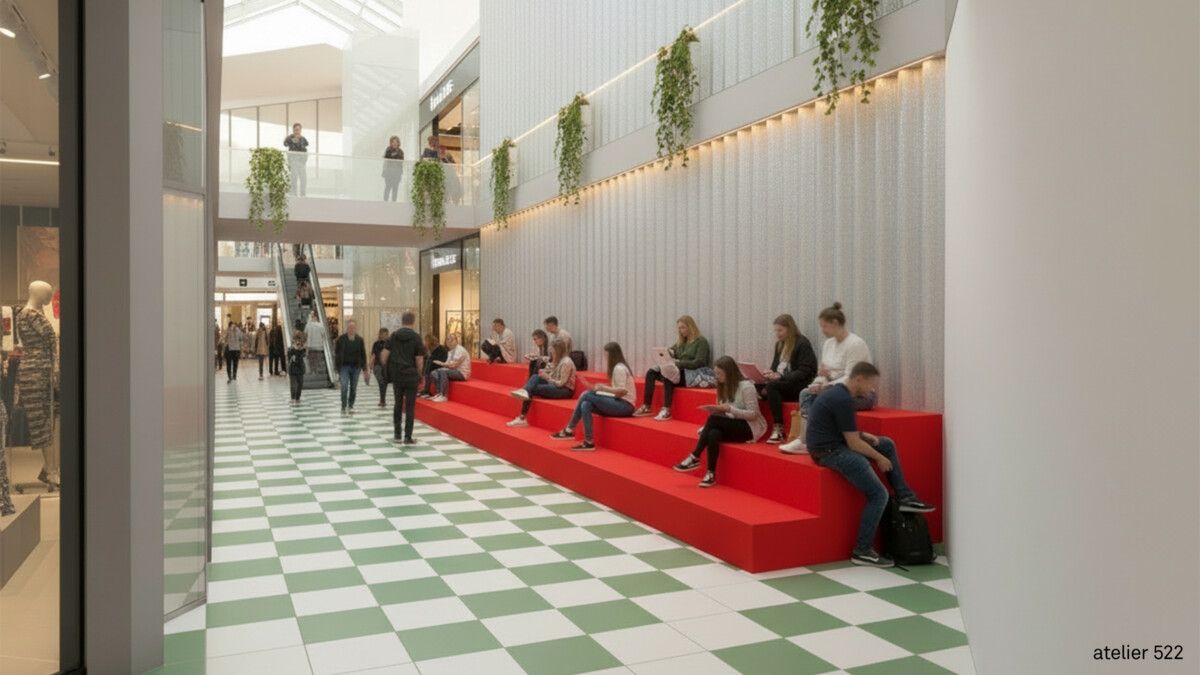 Bequemes Einkaufen während der Bauzeit in der Mall: Hinter der neuen Wand befindet sich die ab Ostern die erste Baustelle.⇒ FA