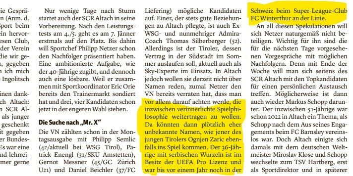 Bereits am 30. Dezember brachten die VN im Artikel „Shortlist für Ingolitsch-Nachfolge“ den Namen (Ognjen Zaric) des jungen Tirolers ins Spiel.⇒Faksimile