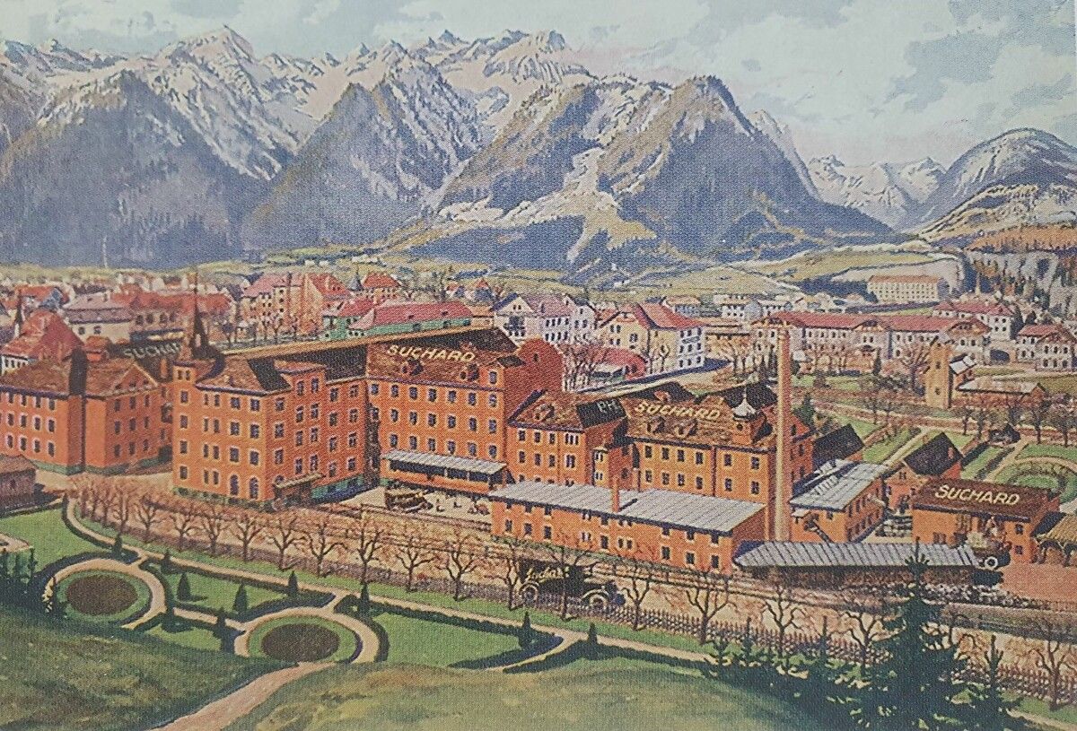 Das Suchardareal um 1930. ⇒Wirtschaftsarchiv Vorarlberg