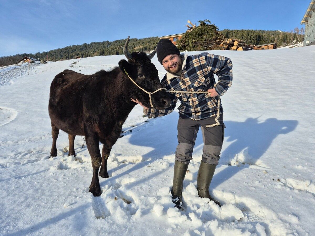 Johannes Bitschnau mit seiner Luna: Sie ist die erste Kuh aus eigener Nachzucht.